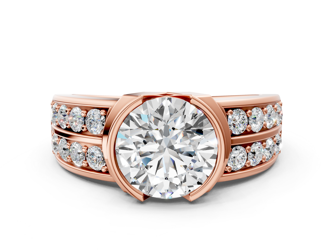 Rose gold Round Brilliant Diamond Channel Set Wide Band Ring with Bezel Setting_24