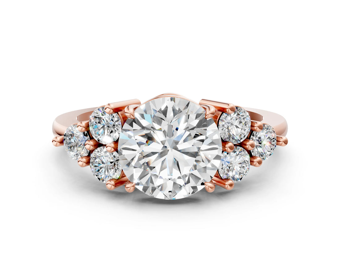 Rose gold Round Brilliant Diamond Cluster Accent Solitaire Ring with Prong Setting_15