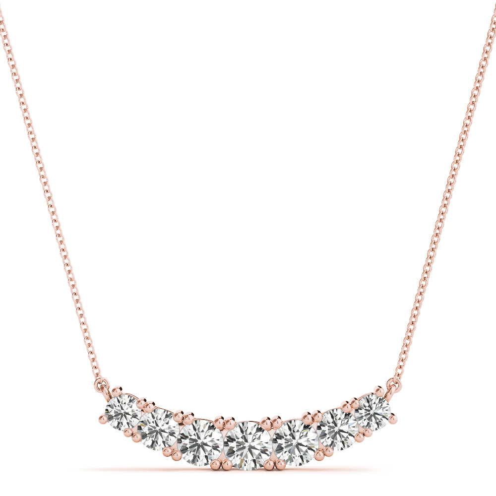 Rose gold Round Brilliant Diamond Curved Bar Necklace with Prong Setting