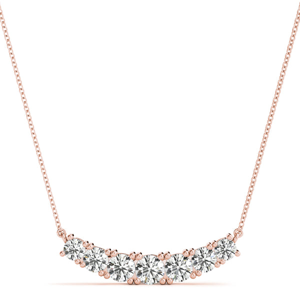 Rose gold Round Brilliant Diamond Curved Bar Necklace with Prong Setting