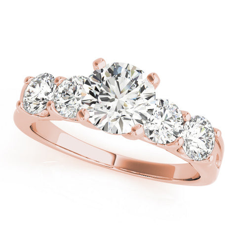 Rose gold Round Brilliant Diamond Five-Stone Engagement Ring with Prong Setting on a Classic Band 2