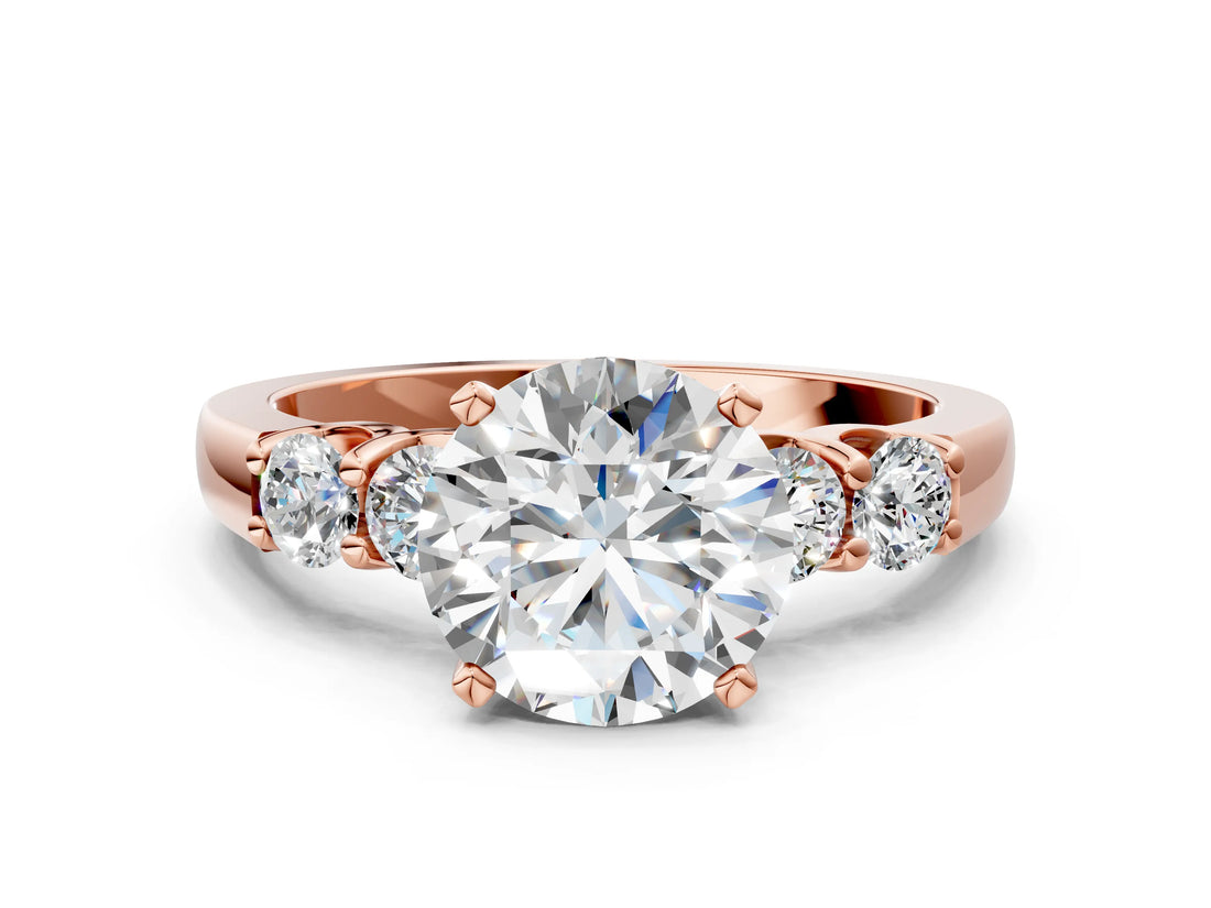 Rose gold Round Brilliant Diamond Five-Stone Engagement Ring with Prong Setting on a Classic Band_15