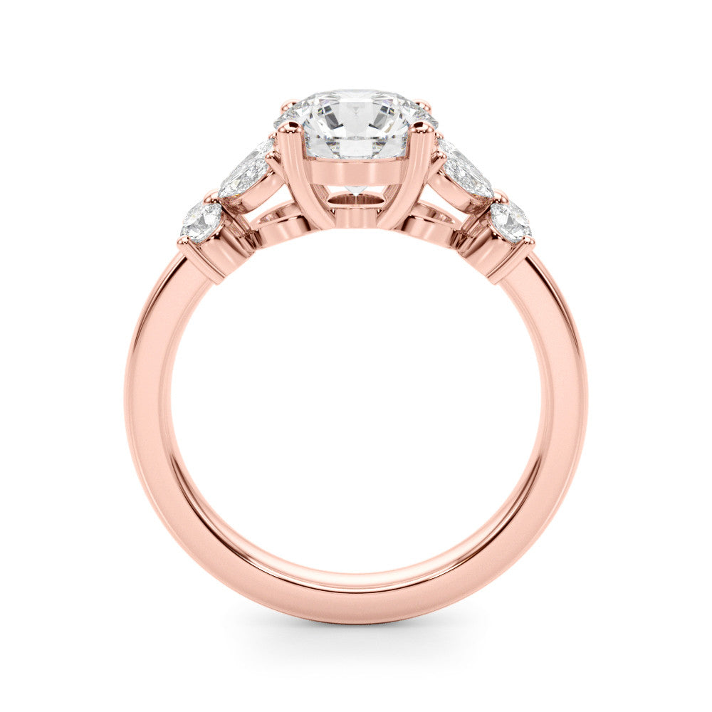 Rose gold Round Brilliant Diamond Floral Cluster Solitaire with Marquise and Pear Accents on a Platinum Band with Four-Prong Setting 2