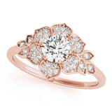 Rose gold Round Brilliant Diamond Floral Halo Ring with Pavé Band and Four-Prong Setting