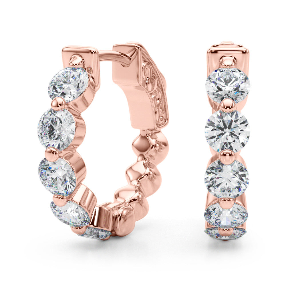 Rose gold Round Brilliant Diamond Inside-Out Hoop Earrings with Shared Prong Setting