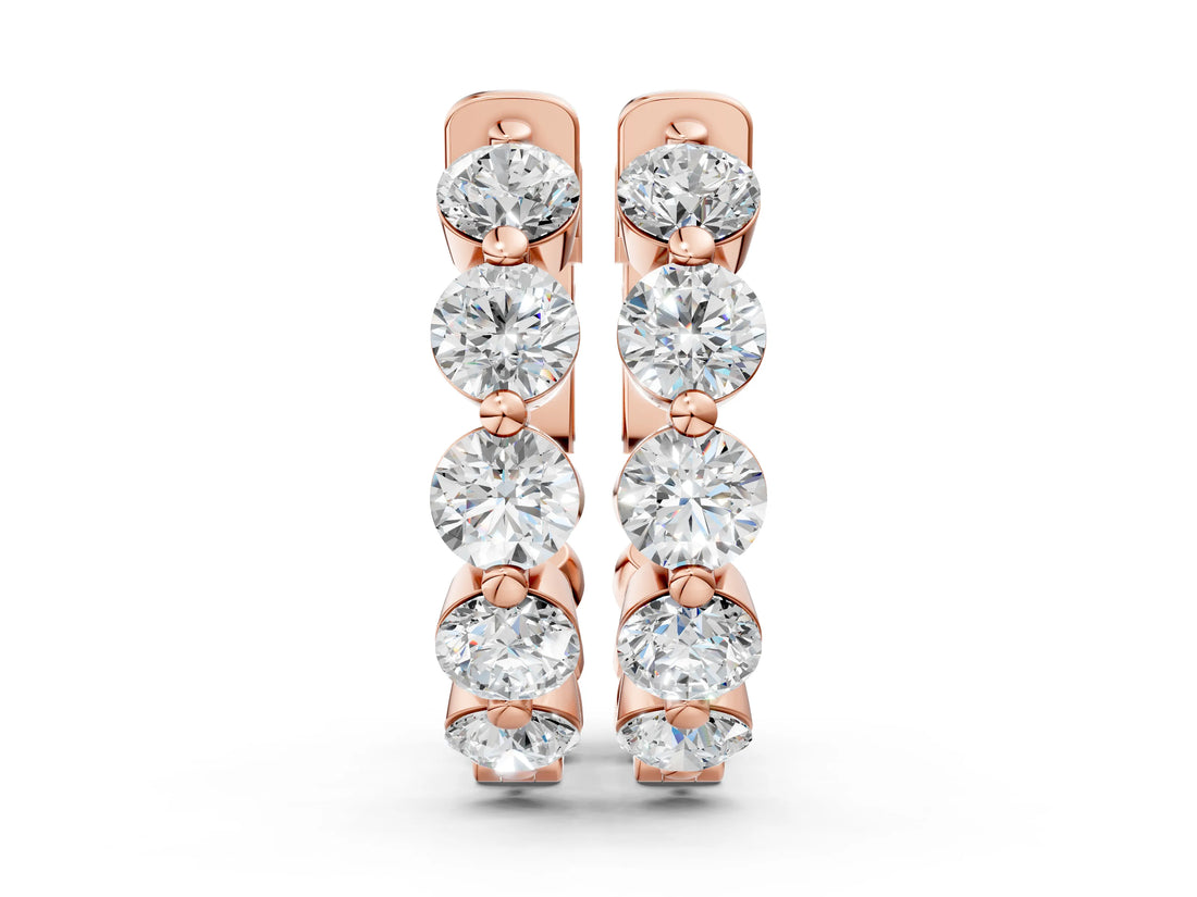 Rose gold Round Brilliant Diamond Inside-Out Hoop Earrings with Shared Prong Setting_10