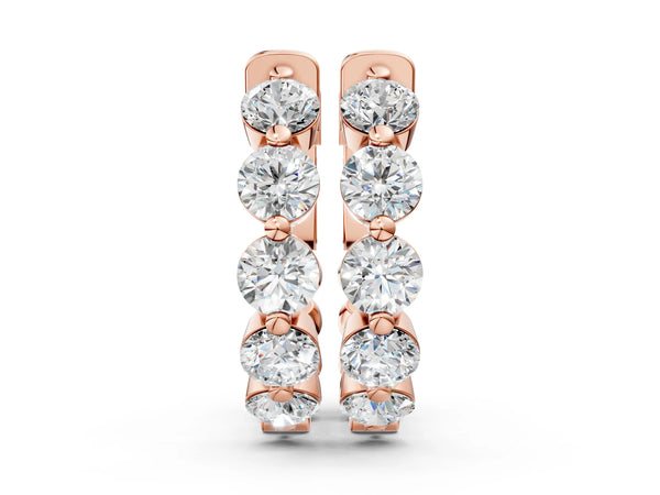 Rose gold Round Brilliant Diamond Inside-Out Hoop Earrings with Shared Prong Setting