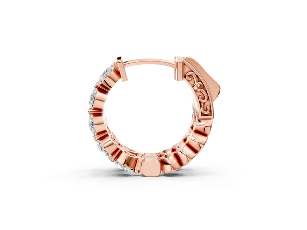 Rose gold Round Brilliant Diamond Inside-Out Hoop Earrings with Shared Prong Setting