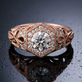Rose gold Round Brilliant Diamond Milgrain Filigree Halo Ring_9