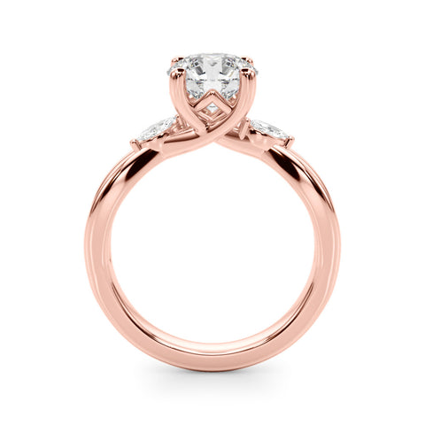 Rose gold Round Brilliant Diamond Solitaire with Marquise Side Stones on a Twisted Band and Four-Prong Setting 2