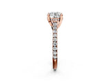 Rose gold Round Brilliant Diamond Solitaire with Pavé Band and Four-Prong Setting 3