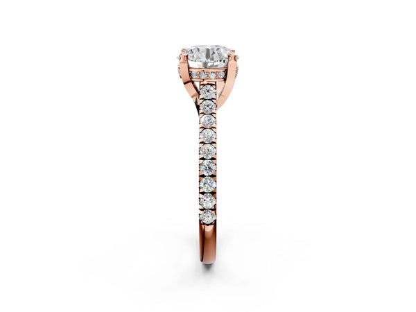 Rose Gold Round Hidden Halo Pave Engagement Ring Setting with Claw Prongs and Pave Gallery Struts
