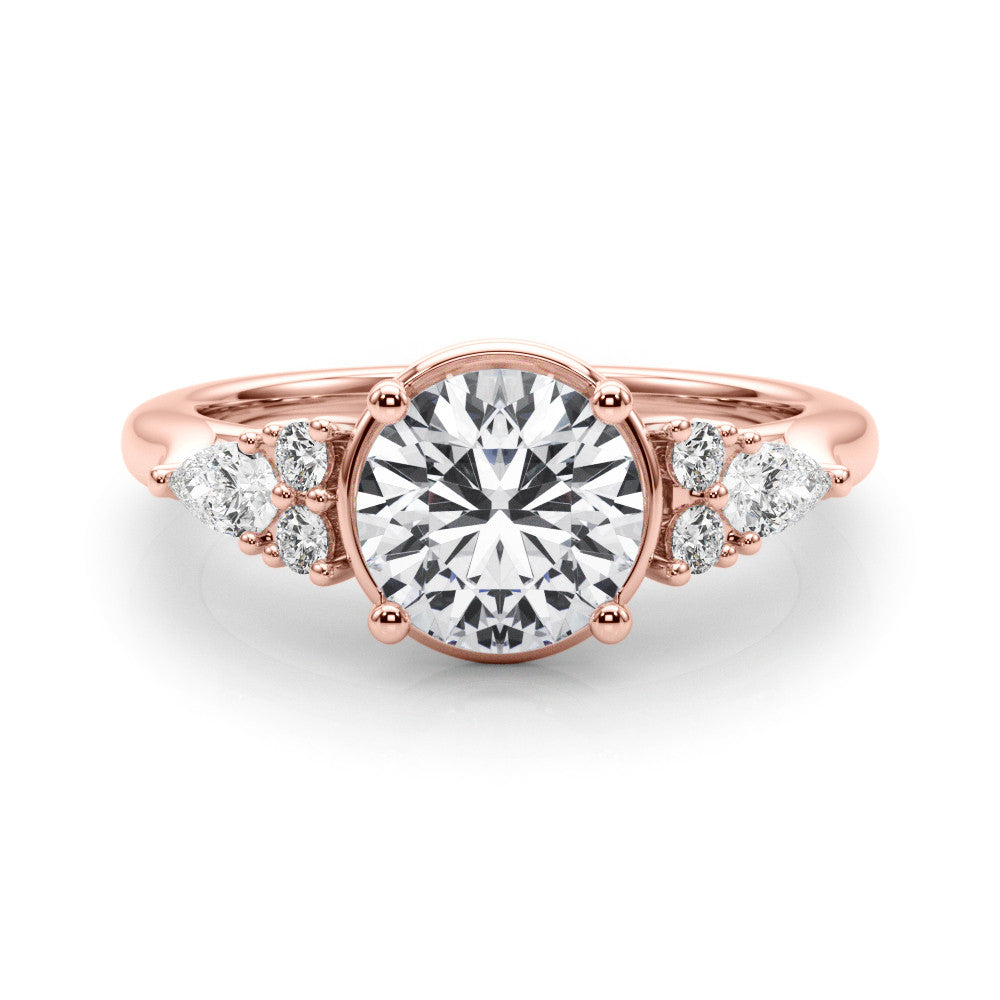Rose gold Round Brilliant Diamond Solitaire with Side Stones on a Tapered Band and Four-Prong Setting 1