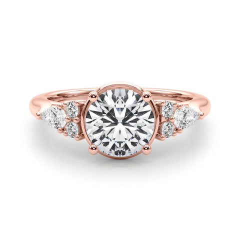 Rose gold Round Brilliant Diamond Solitaire with Side Stones on a Tapered Band and Four-Prong Setting 1