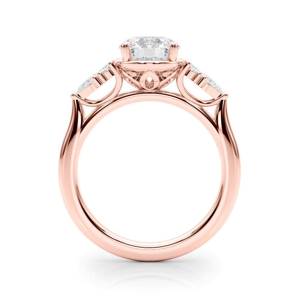 Rose gold Round Brilliant Diamond Solitaire with Side Stones on a Tapered Band and Four-Prong Setting 2