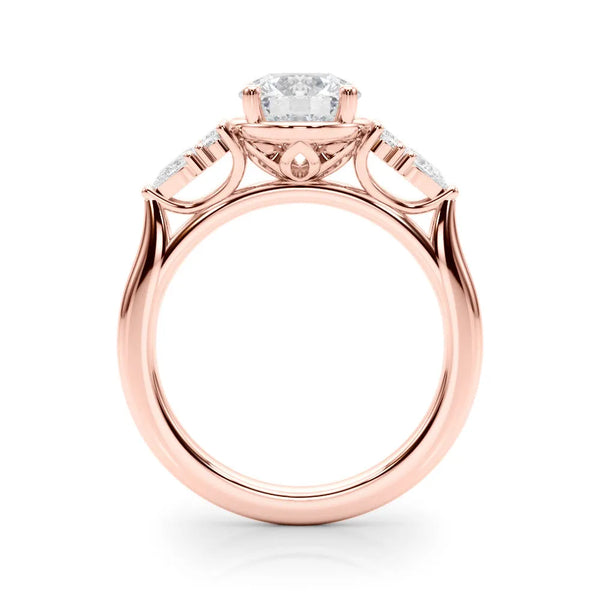 Rose gold Round Brilliant Diamond Solitaire with Side Stones on a Tapered Band and Four-Prong Setting