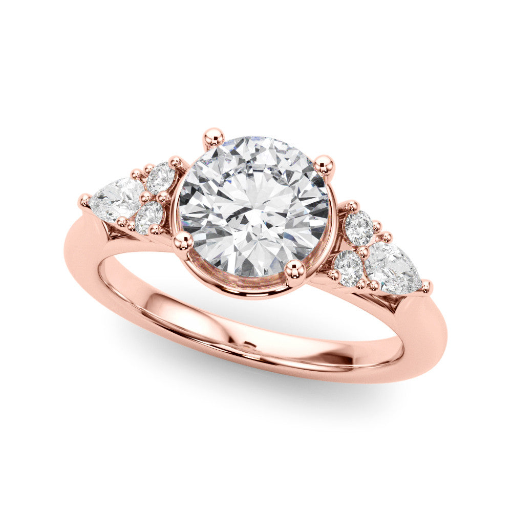 Rose gold Round Brilliant Diamond Solitaire with Side Stones on a Tapered Band and Four-Prong Setting