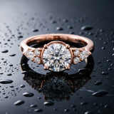 Rose gold Round Brilliant Diamond Solitaire with Side Stones on a Tapered Band and Four-Prong Setting_16