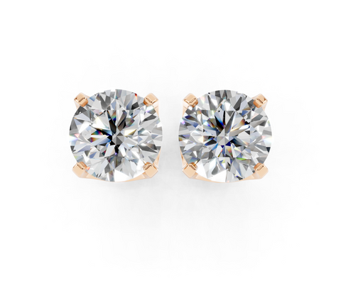 10K Rose Gold 2.01 Carat E VS1 Round Brilliant Diamond Stud Earrings