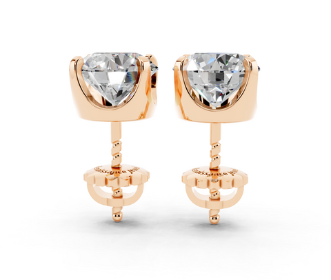 14K Rose Gold 2.00 Carat D VVS2 Round Brilliant Diamond Stud Earrings