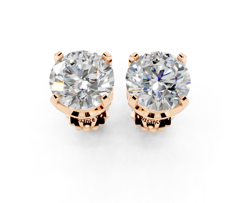 10K Rose Gold 2.00 Carat E VVS2 Round Brilliant Diamond Stud Earrings