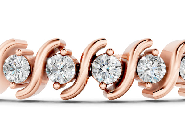 Rose gold Round Brilliant Diamond Tennis Bracelet with Channel Set S-Shaped Prong Setting