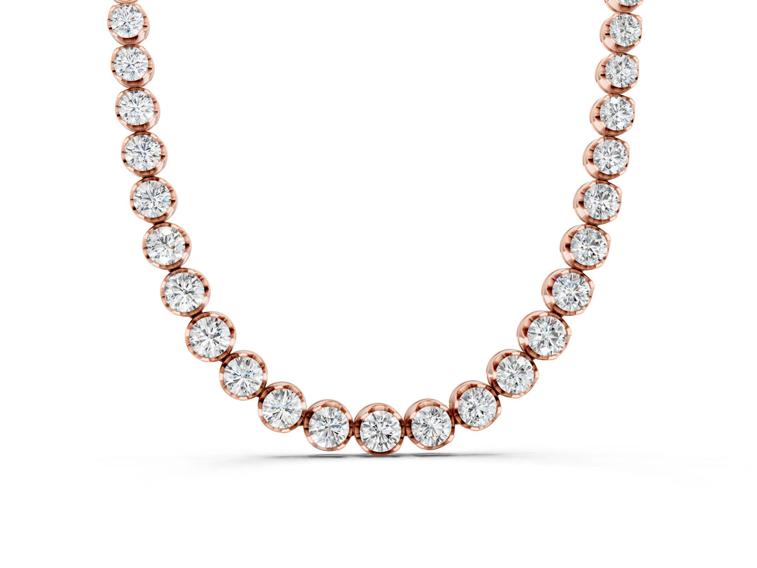 Rose gold Round Brilliant Diamond Tennis Necklace with Prong Setting