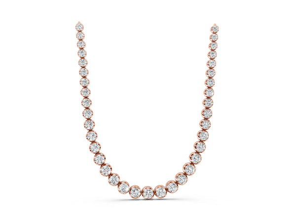 Rose gold Round Brilliant Diamond Tennis Necklace with Prong Setting