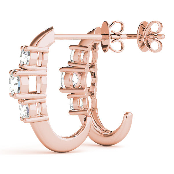 Rose gold Round Brilliant Diamond U-Hoop Earrings with Prong Setting 2