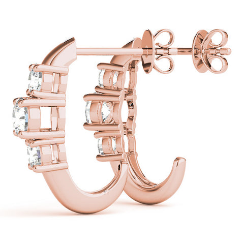 Rose gold Round Brilliant Diamond U-Hoop Earrings with Prong Setting 2