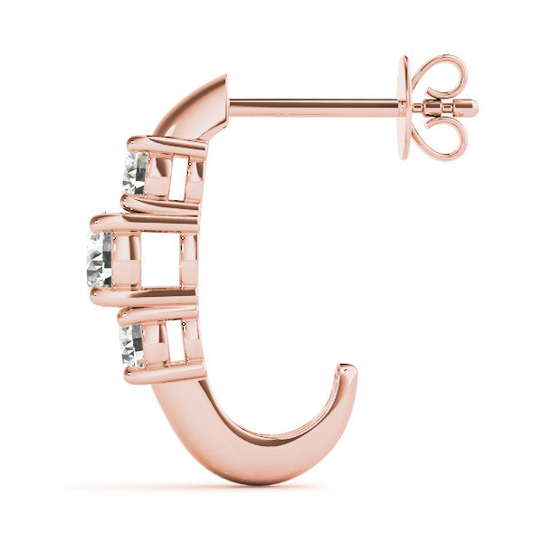 Rose gold Round Brilliant Diamond U-Hoop Earrings with Prong Setting 3