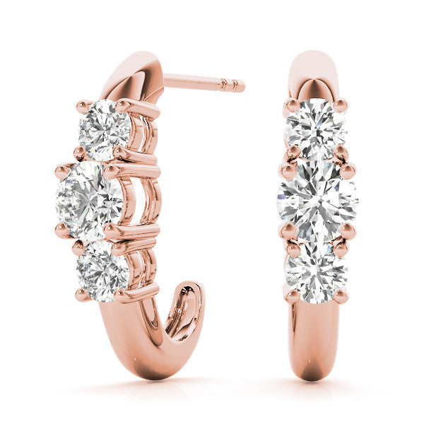 Rose gold Round Brilliant Diamond U-Hoop Earrings with Prong Setting