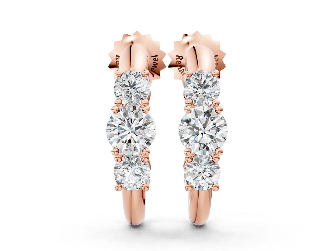 Rose gold Round Brilliant Diamond U-Hoop Earrings with Prong Setting_19