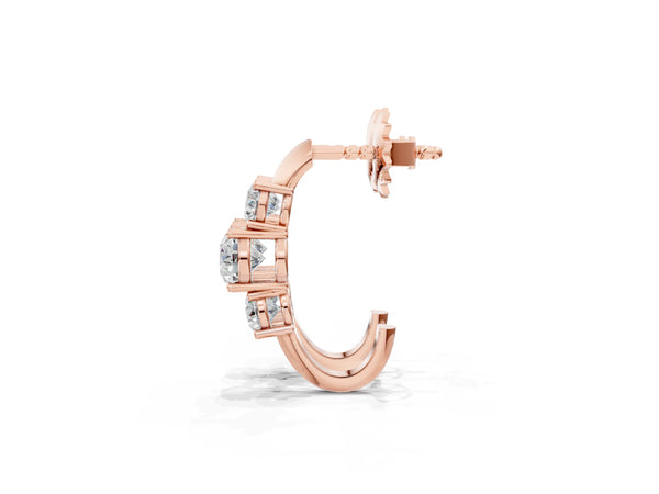 Rose gold Round Brilliant Diamond U-Hoop Earrings with Prong Setting