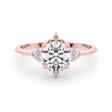 Rose gold Round Brilliant Diamond with Cluster Setting on a Beaded Band and Four-Prong Setting 1