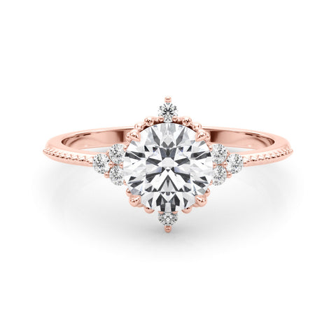 Rose gold Round Brilliant Diamond with Cluster Setting on a Beaded Band and Four-Prong Setting 1