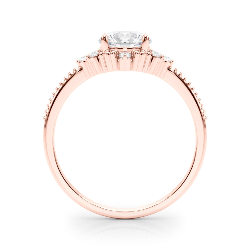 Rose gold Round Brilliant Diamond with Cluster Setting on a Beaded Band and Four-Prong Setting 2