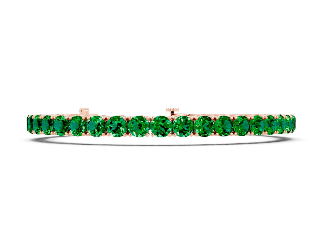 Rose gold Round Brilliant Emerald Tennis Bracelet with Prong Setting_4