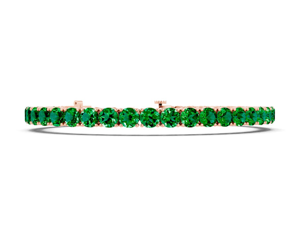 Rose gold Round Brilliant Emerald Tennis Bracelet with Prong Setting
