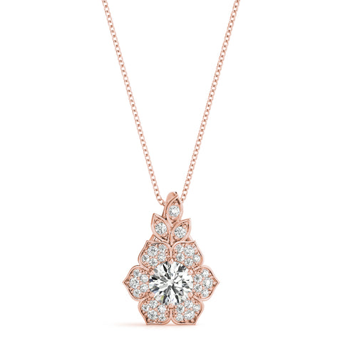 Rose gold Round Brilliant Flower Cluster Pendant with Prong Setting