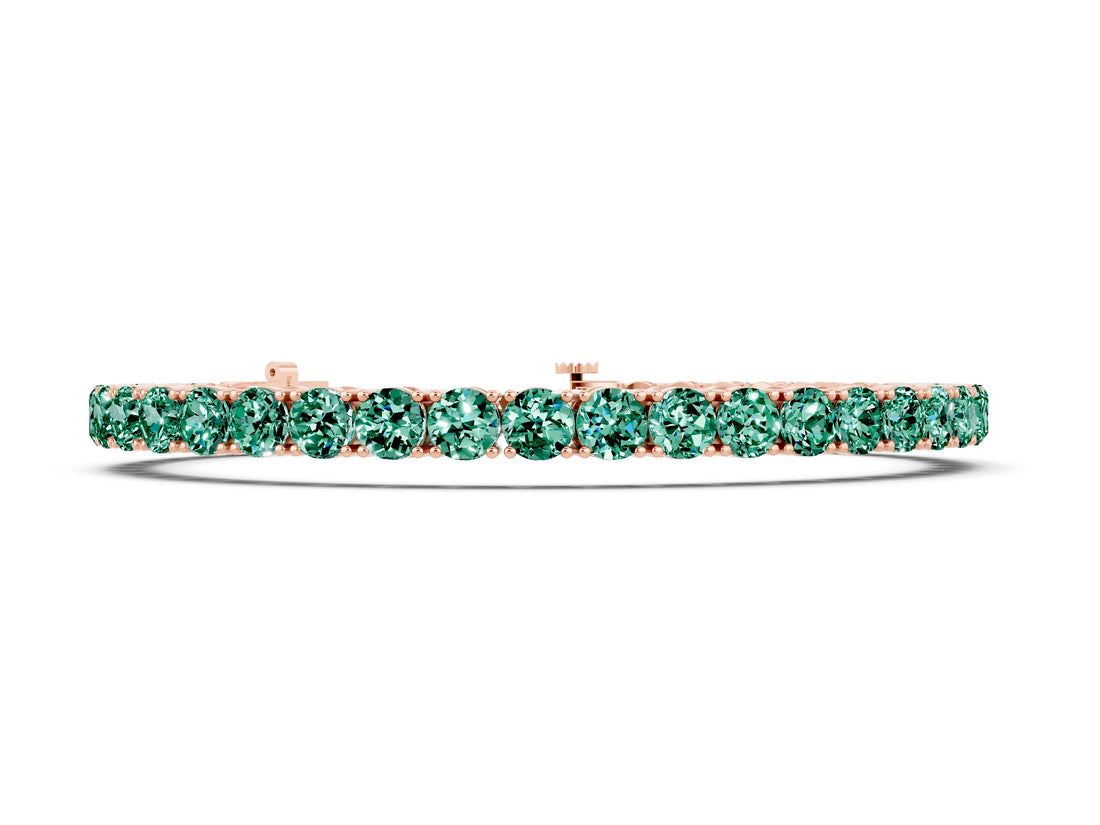 Rose gold Round Brilliant Green Sapphire Tennis Bracelet with Prong Setting_4