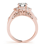 Rose gold Round Brilliant Halo Floral Diamond Engagement Ring with Pave Band and Prong Setting 2