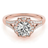 Rose gold Round Brilliant Halo Flower Split Shank Prong Setting Ring 1