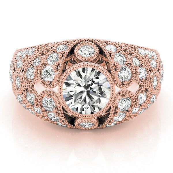 Rose gold Round Brilliant Halo Pave Diamond Milgrain Ring 1