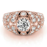 Rose gold Round Brilliant Halo Pave Diamond Milgrain Ring 1