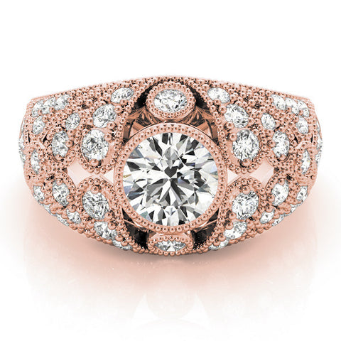 Rose gold Round Brilliant Halo Pave Diamond Milgrain Ring 1