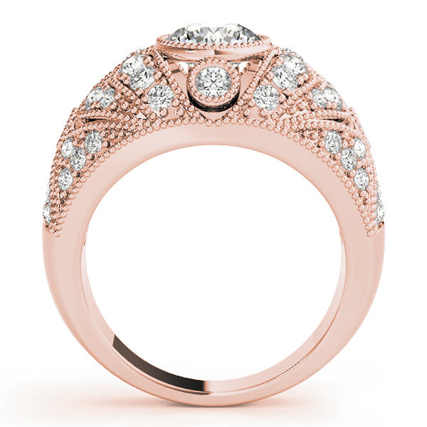 Rose gold Round Brilliant Halo Pave Diamond Milgrain Ring 2