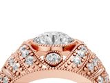 Rose gold Round Brilliant Halo Pave Diamond Milgrain Ring_10