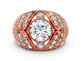 Rose gold Round Brilliant Halo Pave Diamond Milgrain Ring_6