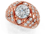 Rose gold Round Brilliant Halo Pave Diamond Milgrain Ring_7